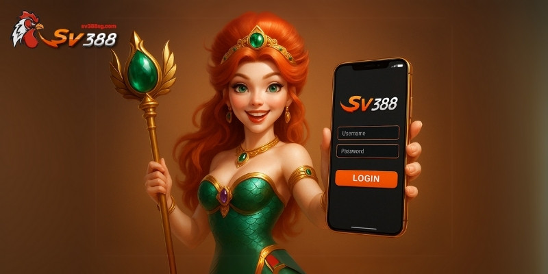 Giao diện đăng nhập SV388 trên di động với logo và khung nhập thông tin sắc nét.