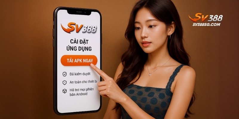 Giao diện tải app SV388 trên Android với nút tải APK nổi bật