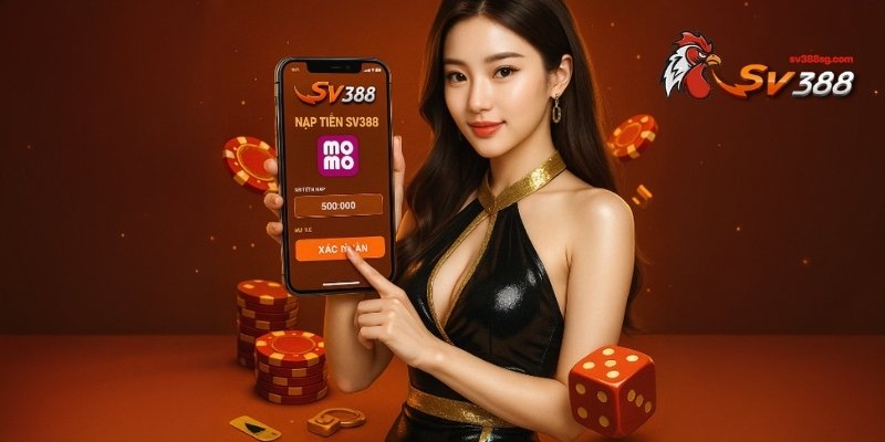 Người chơi thao tác nạp tiền SV388 bằng ví điện tử Momo trên giao diện điện thoại