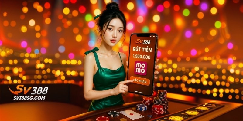 Người chơi thao tác trên app rút tiền SV388, chọn ví điện tử Momo